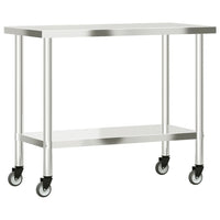 Tavolo da Lavoro Cucina con Ruote 110x55x85 cm in Acciaio Inox 376467