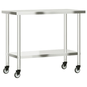 Tavolo da Lavoro Cucina con Ruote 110x55x85 cm in Acciaio Inox 376467