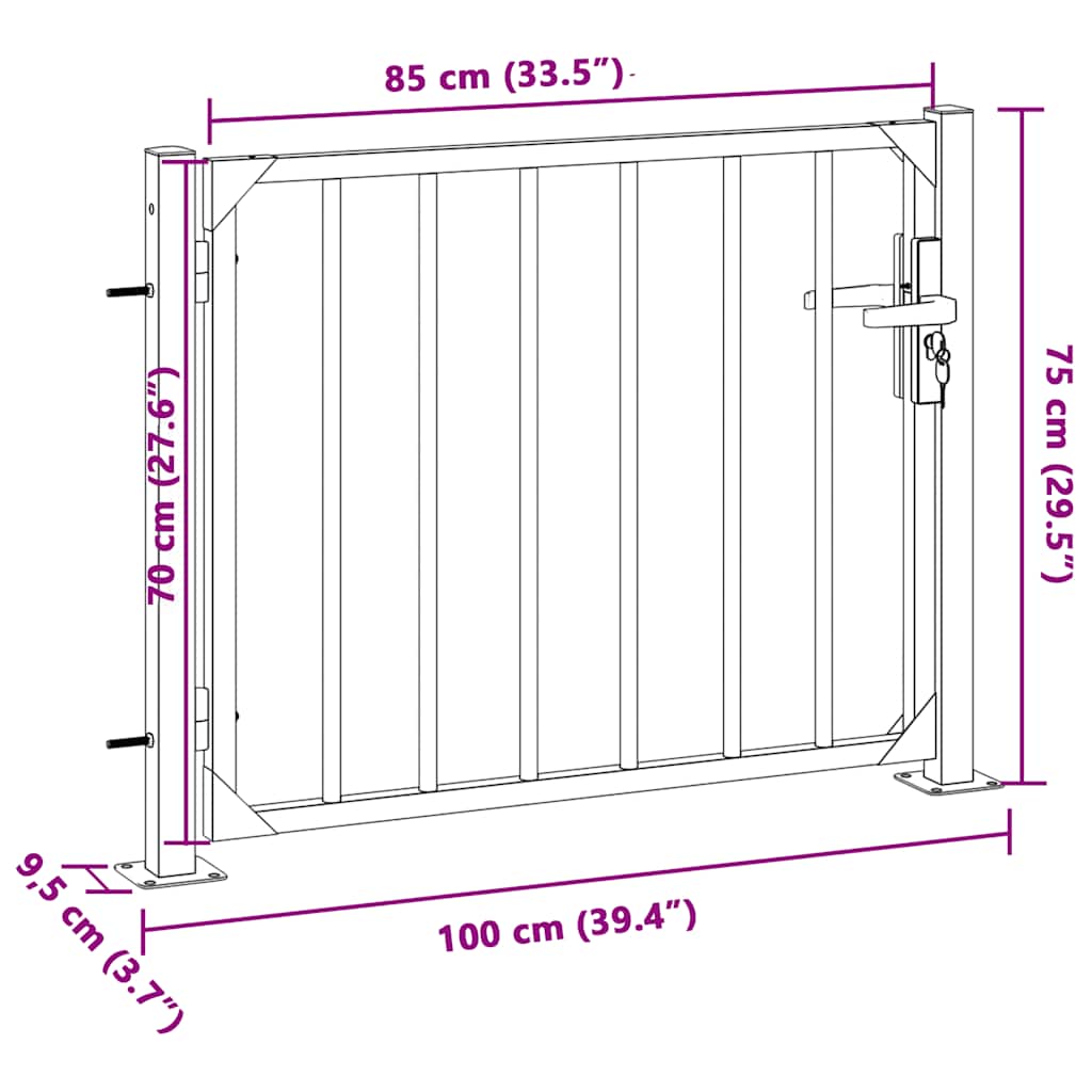 Cancello da giardino 100x70 cm in acciaio inox 376468