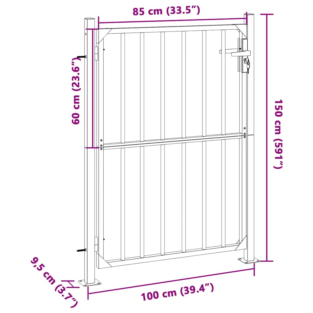 Cancello da giardino 100x145 cm in acciaio inox 376471