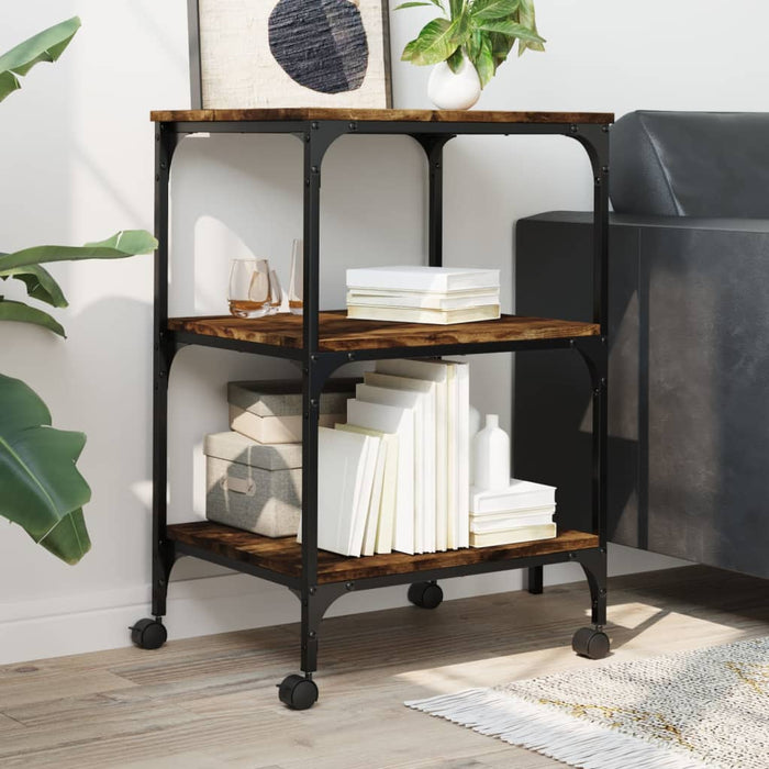 Supporto Stampante 3 Livelli Rovere Fumo 50x41x75cm Multistrato 842288