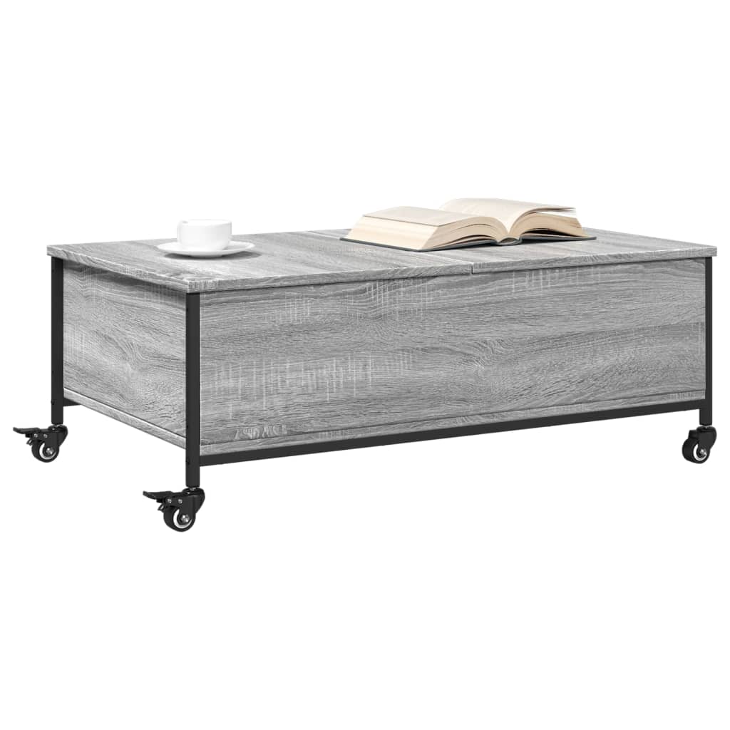 Tavolino con Ruote Grigio Sonoma 91x55x34 cm Legno Multistrato
