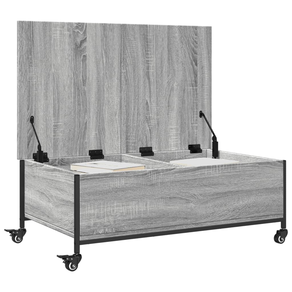Tavolino con Ruote Grigio Sonoma 91x55x34 cm Legno Multistrato 842299