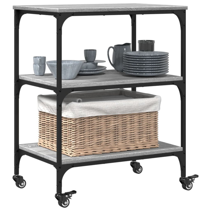 Carrello da Cucina-Scaffale per Cucina Grigio Sonoma 60x41x76 cm Legno Multistrato