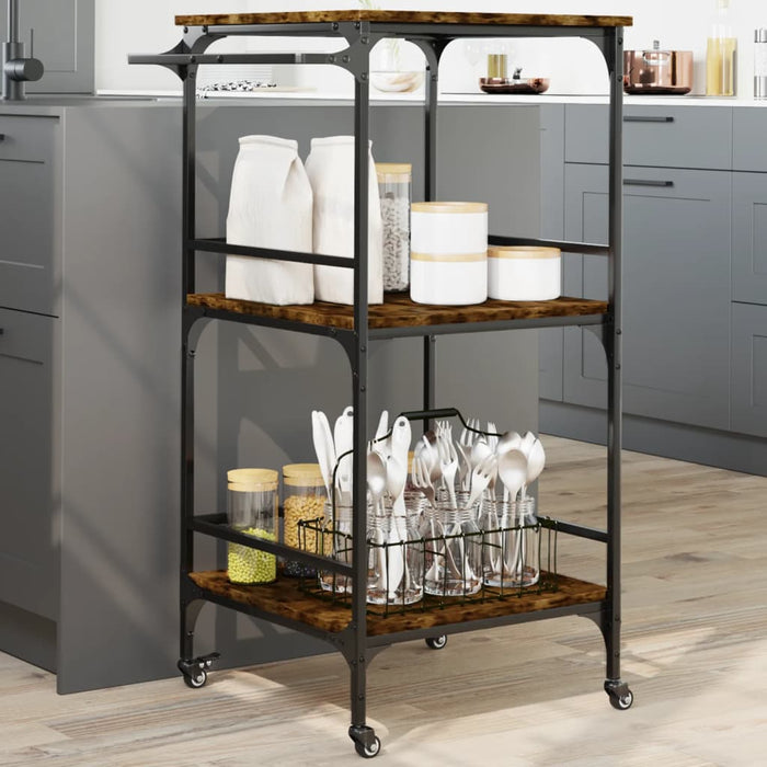 Carrello da Cucina-Scaffale per Cucina Rovere Fumo 60,5x50x105 cm Legno Multistrato