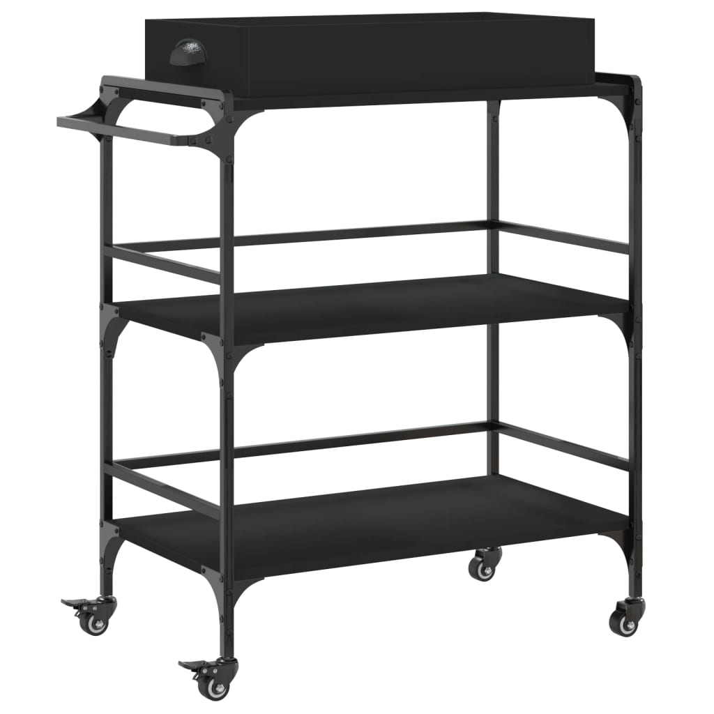 Carrello da Cucina-Scaffale per Cucina Nero 81,5x41x92,5 cm in Legno Multistrato