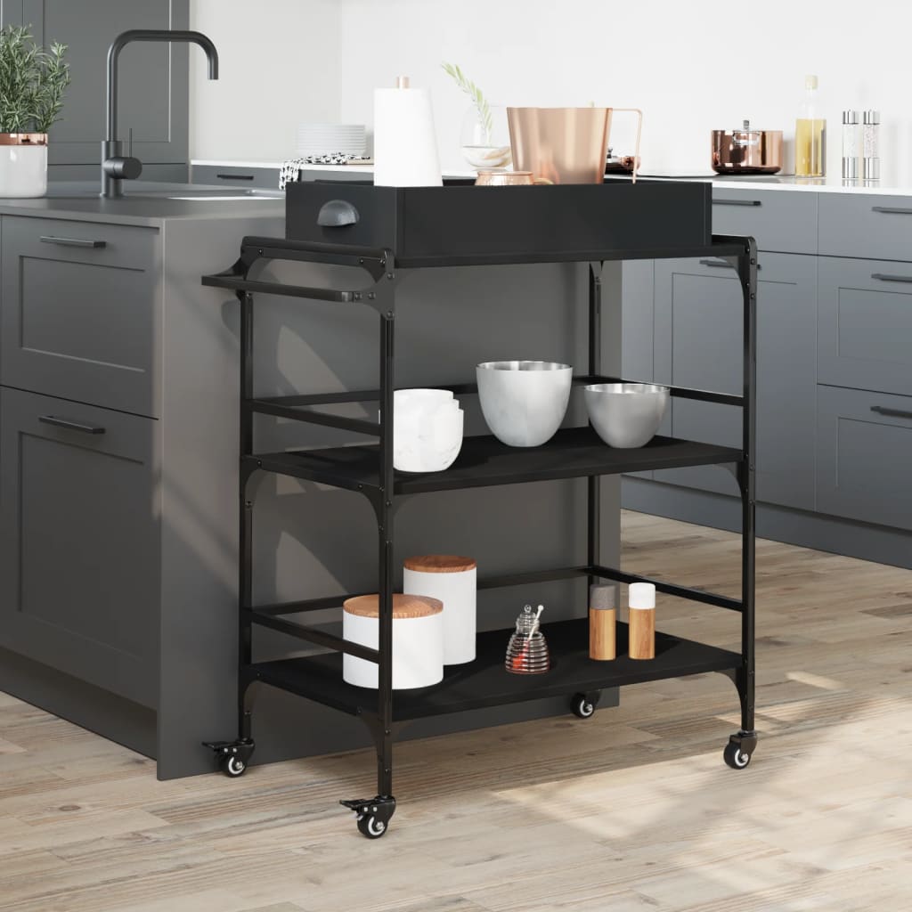 Carrello da Cucina-Scaffale per Cucina Nero 81,5x41x92,5 cm in Legno Multistrato