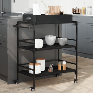 Carrello da Cucina-Scaffale per Cucina Nero 81,5x41x92,5 cm in Legno Multistrato