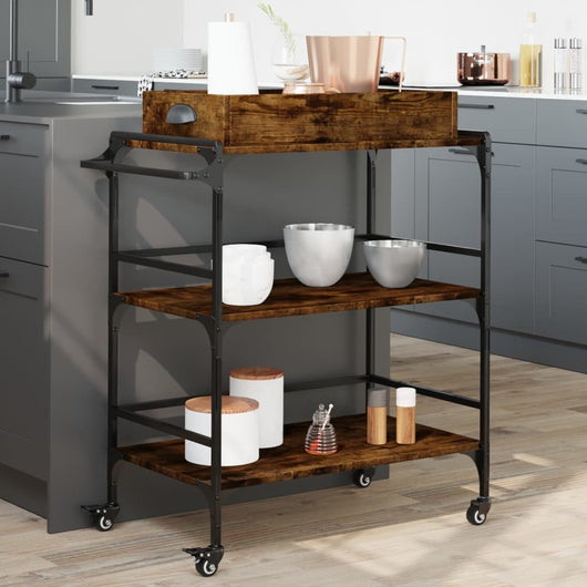 Carrello da Cucina-Scaffale per Cucina Rovere Fumo 81,5x41x92,5cm Legno Multistrato