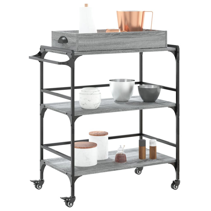 Carrello Cucina-Scaffale per Cucina Grigio Sonoma 81,5x41x92,5 cm Legno Multistrato