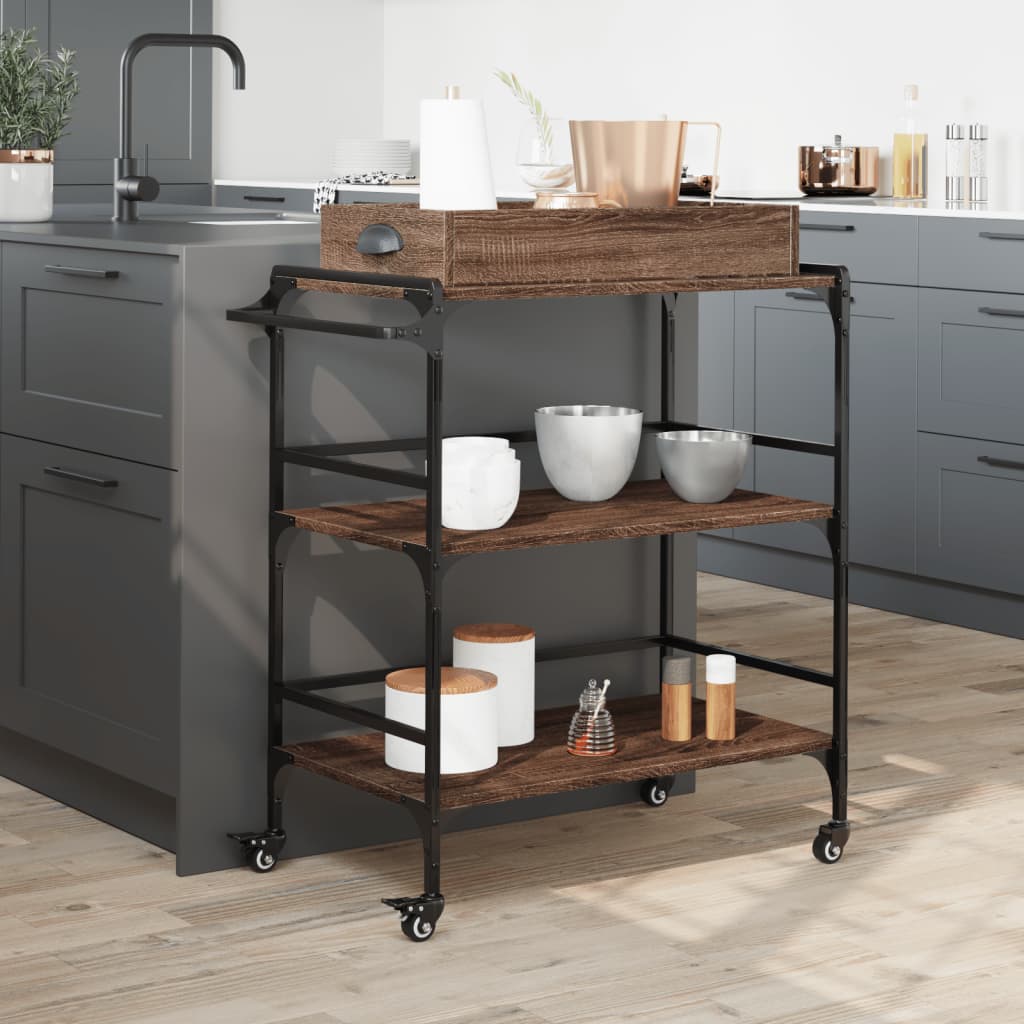 Carrello Cucina Rovere Marrone 81,5x41x92,5cm Legno Multistratocod mxl 114945
