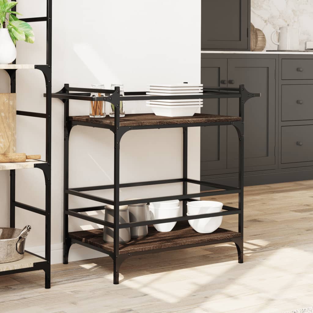 Carrello Cucina-Scaffale per Cucina Rovere Marrone 82x40x78,5 cm Legno Multistrato