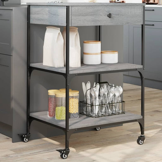 Carrello da Cucina-Scaffale per Cucina Grigio Sonoma 60x48x89,5cm Legno Multistrato