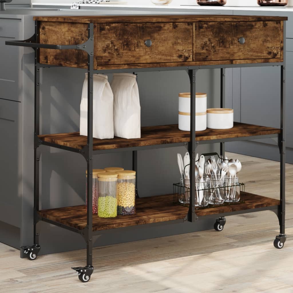 Carrello da Cucina-Scaffale per Cucina Rovere Fumo 105x42x95 cm Legno Multistrato
