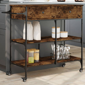 Carrello da Cucina-Scaffale per Cucina Rovere Fumo 105x42x95 cm Legno Multistrato