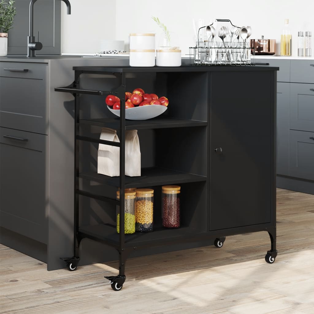 Carrello da Cucina-Scaffale per Cucina Nero 87,5x38,5x84,5 cm in Legno Multistrato