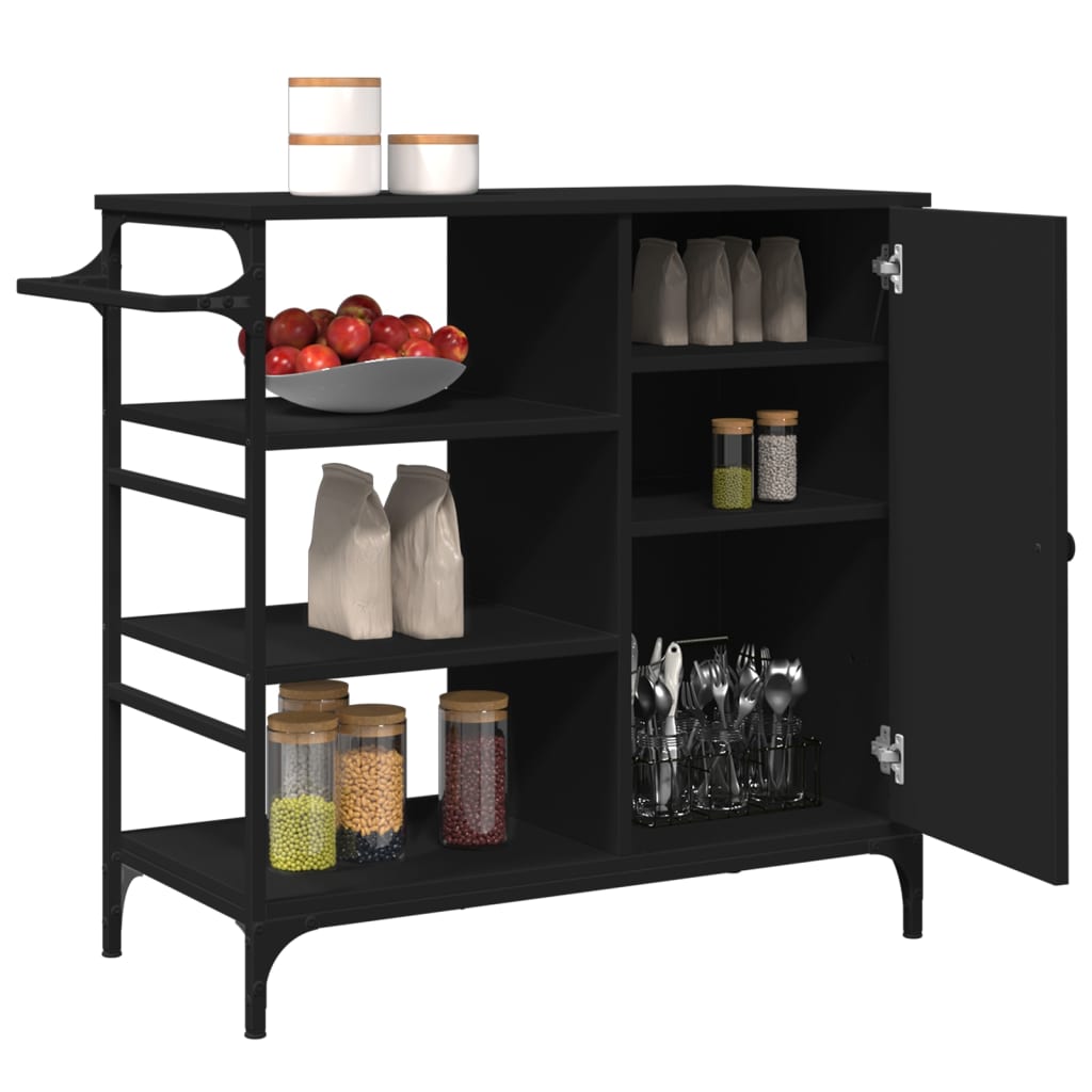 Carrello da Cucina-Scaffale per Cucina Nero 87,5x38,5x84,5 cm in Legno Multistrato