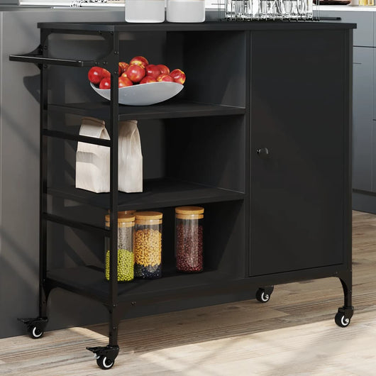 Carrello da Cucina-Scaffale per Cucina Nero 87,5x38,5x84,5 cm in Legno Multistrato