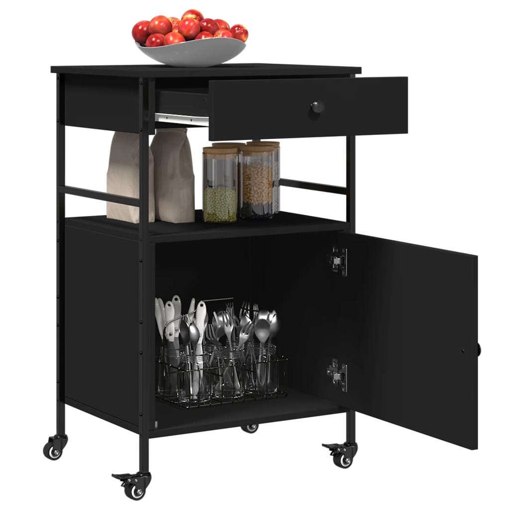 Carrello da Cucina-Scaffale per Cucina Nero 56x43x89,5 cm in Legno Multistrato