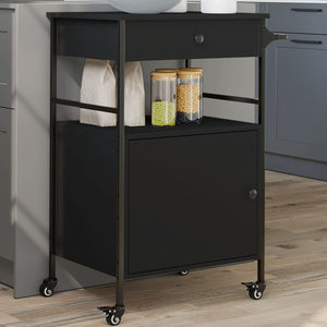 Carrello da Cucina-Scaffale per Cucina Nero 56x43x89,5 cm in Legno Multistrato