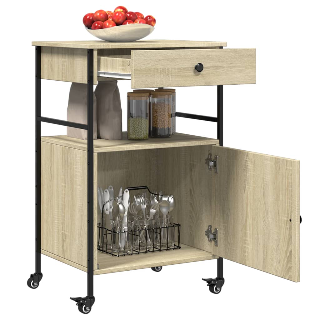 Carrello da Cucina-Scaffale per Cucina Rovere Sonoma 56x43x89,5cm Legno Multistrato