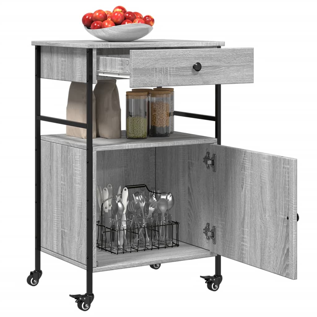 Carrello da Cucina-Scaffale per Cucina Grigio Sonoma 56x43x89,5cm Legno Multistrato