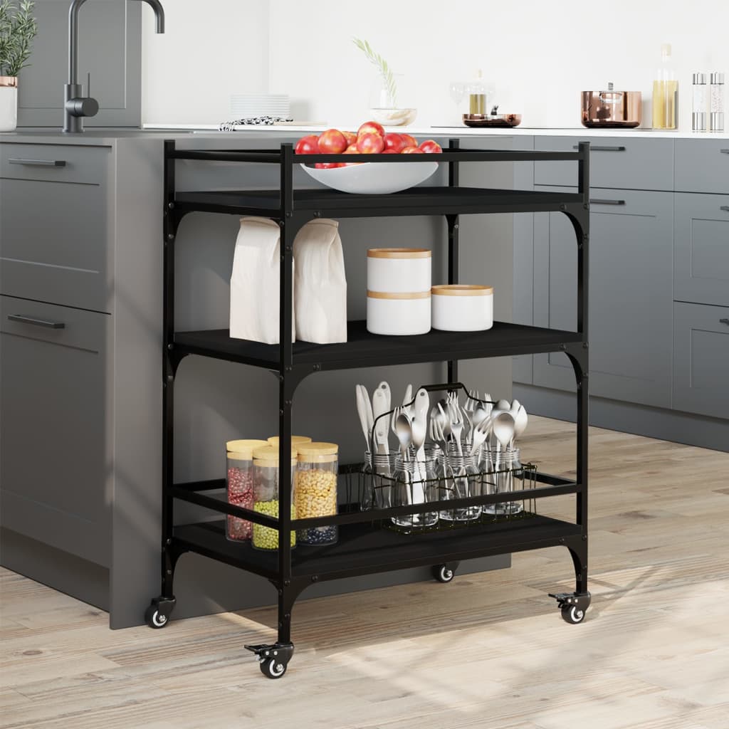 Carrello da Cucina-Scaffale per Cucina Nero 65x40x86,5 cm in Legno Multistrato