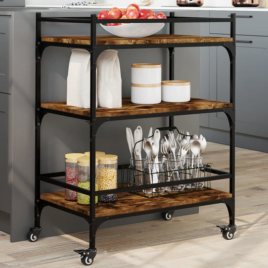 Carrello da Cucina-Scaffale per Cucina Rovere Fumo 65x40x86,5 cm Legno Multistrato