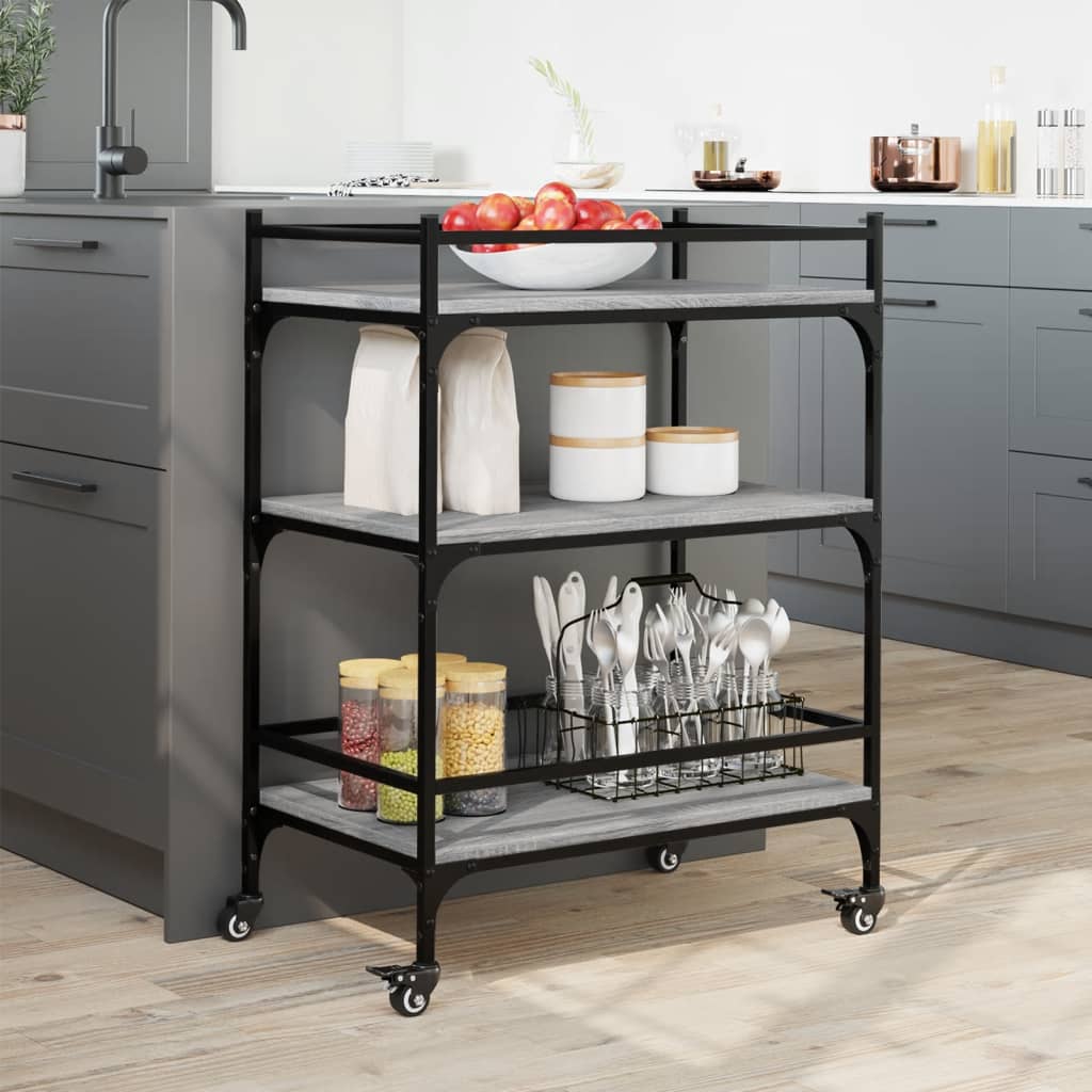 Carrello da Cucina-Scaffale per Cucina Grigio Sonoma 65x40x86,5cm Legno Multistrato