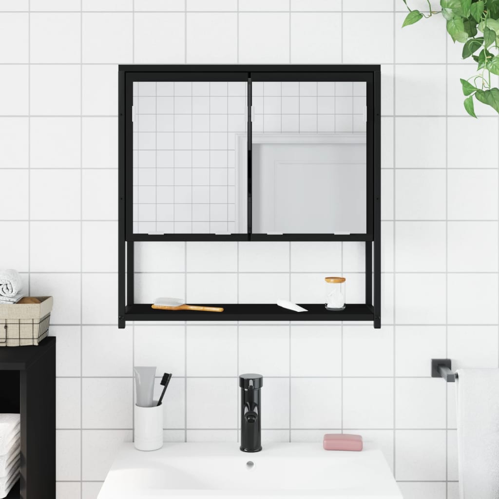 Mobile da Bagno con Specchio Nero 60x16x60 cm Legno Multistrato 842421