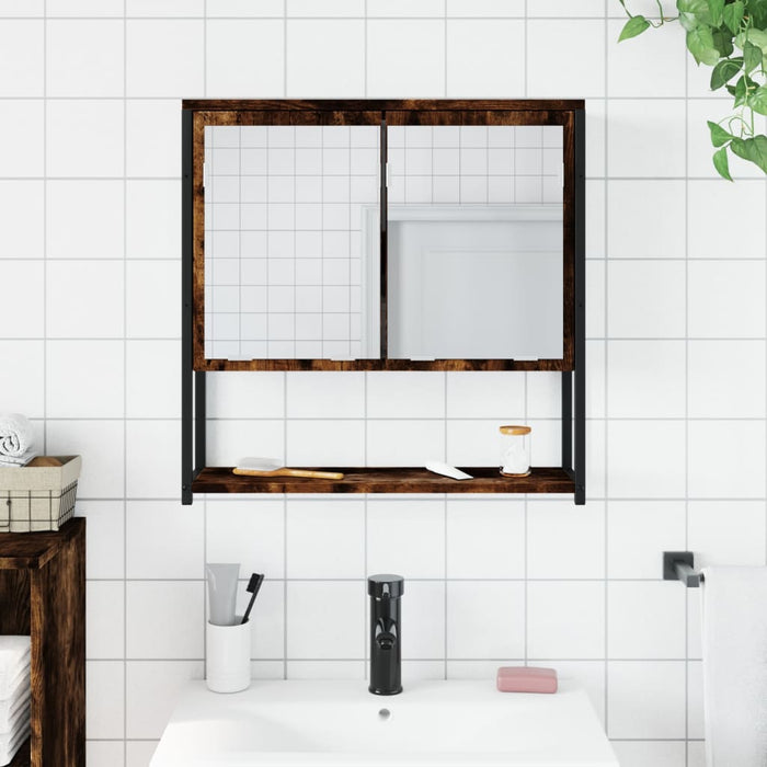 Mobile Bagno Specchio-Armadietto a Specchio da Bagno Rovere Fumo 60x16x60 cm Legno Multistrato