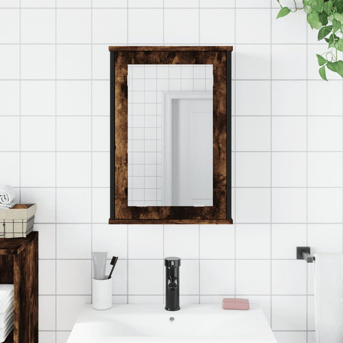 Mobile Bagno Specchio-Armadietto a Specchio da Bagno Rovere Fumo 42x12x60 cm Legno Multistrato