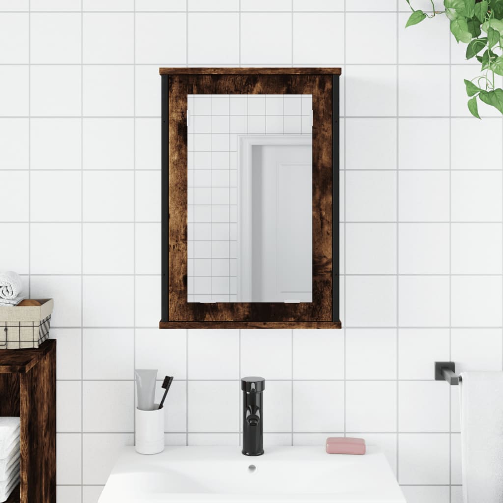 Mobile Bagno Specchio Rovere Fumo 42x12x60 cm Legno Multistrato 842433