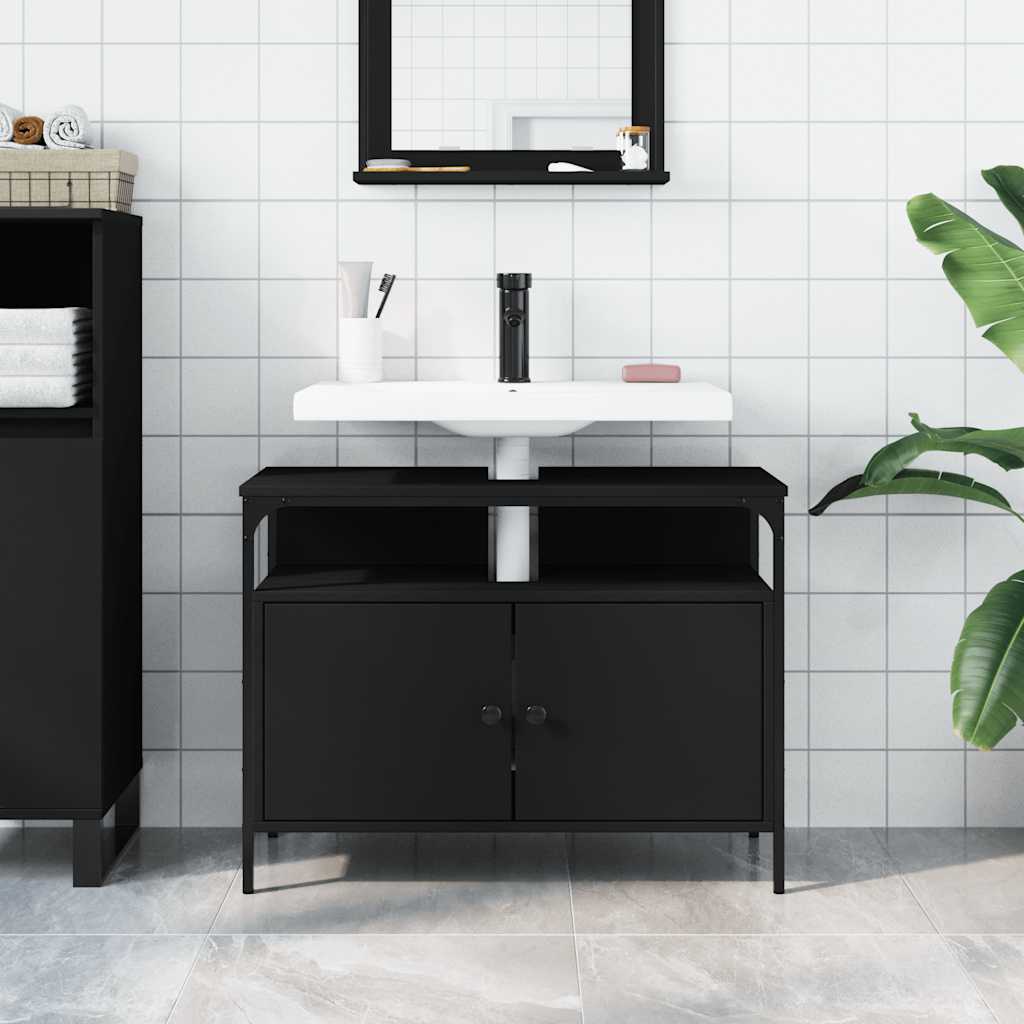 Mobile Lavabo Bagno Nero 80x30x60 cm in Legno Multistrato 842441