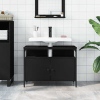 Mobile Lavabo Bagno-Armadietto da bagno Nero 80x30x60 cm in Legno Multistrato 573343