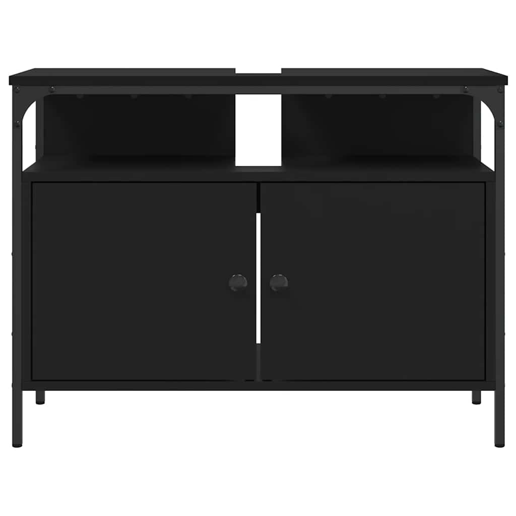 Mobile Lavabo Bagno-Armadietto da bagno Nero 80x30x60 cm in Legno Multistrato 573343