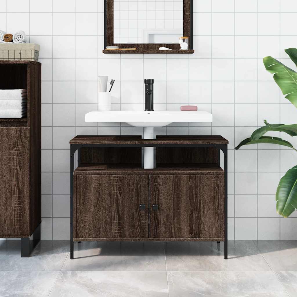 Mobile Lavabo Bagno Rovere Marrone 80x30x60cm Legno Multistrato