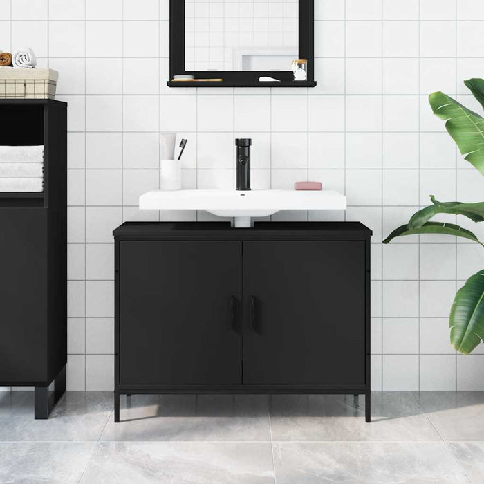 Mobile Lavabo Bagno Nero 80x30x60 cm in Legno Multistrato 842451