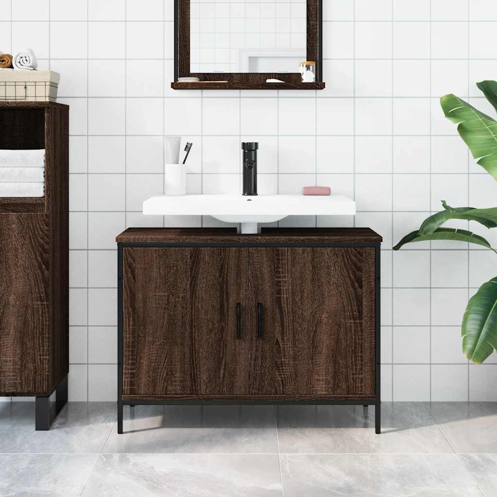 Mobile Lavabo Bagno-Armadietto da bagno Rovere Marrone 80x30x60cm Legno Multistrato 690149