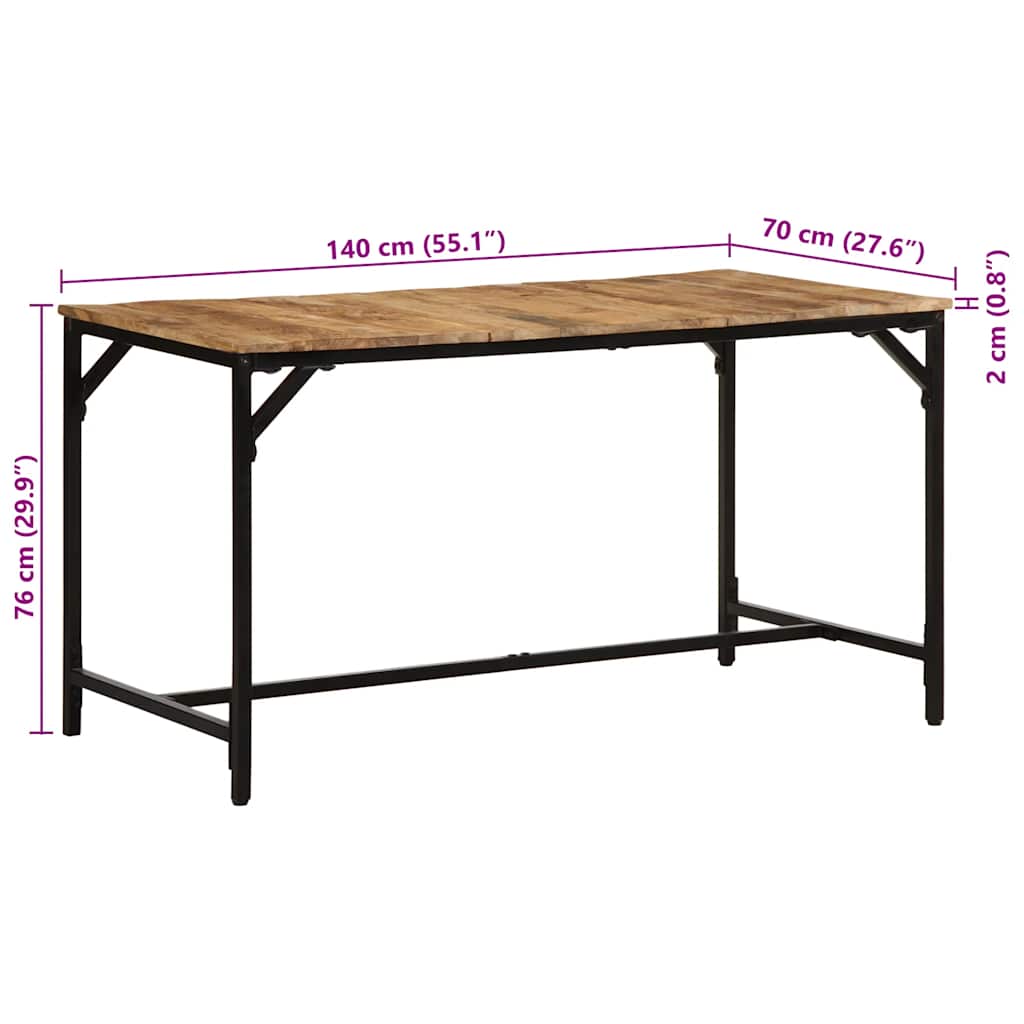 vidaXL Tavolo da Pranzo 140x70x75 cm in Legno Massello di Mango Grezzo
