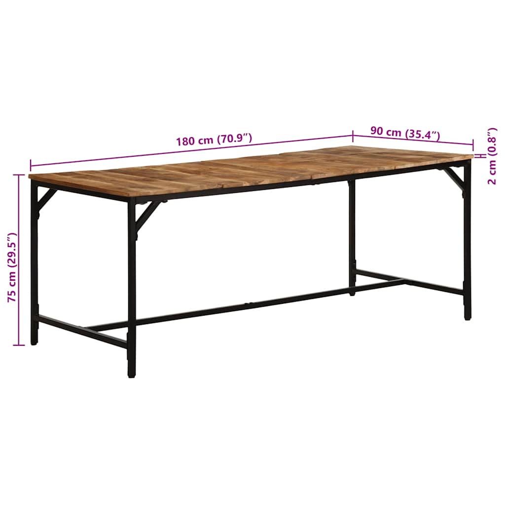 vidaXL Tavolo da Pranzo 180x90x75 cm in Legno Massello di Mango Grezzo