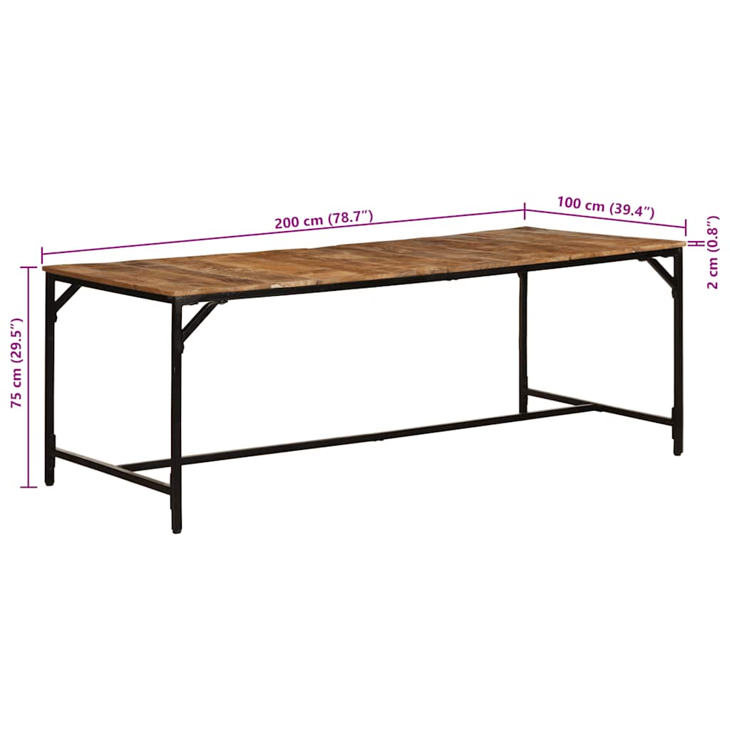 Tavolo da Pranzo 200x100x75cm in Legno Massello di Mango Grezzo 373607