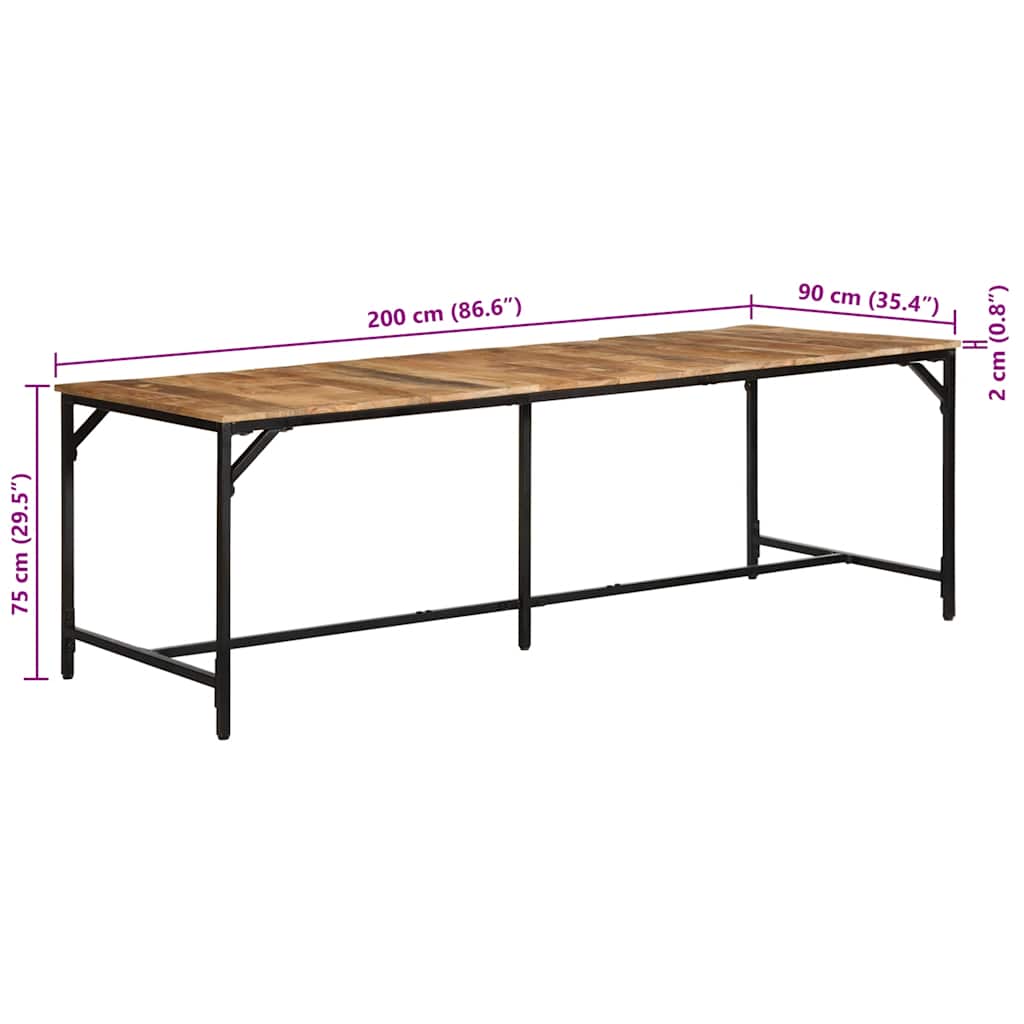 Tavolo da Pranzo 220x90x75 cm in Legno Grezzo Massello di Mango