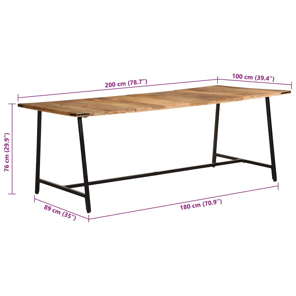 vidaXL Tavolo da Pranzo 200x100x75 cm in Legno Massello di Mango