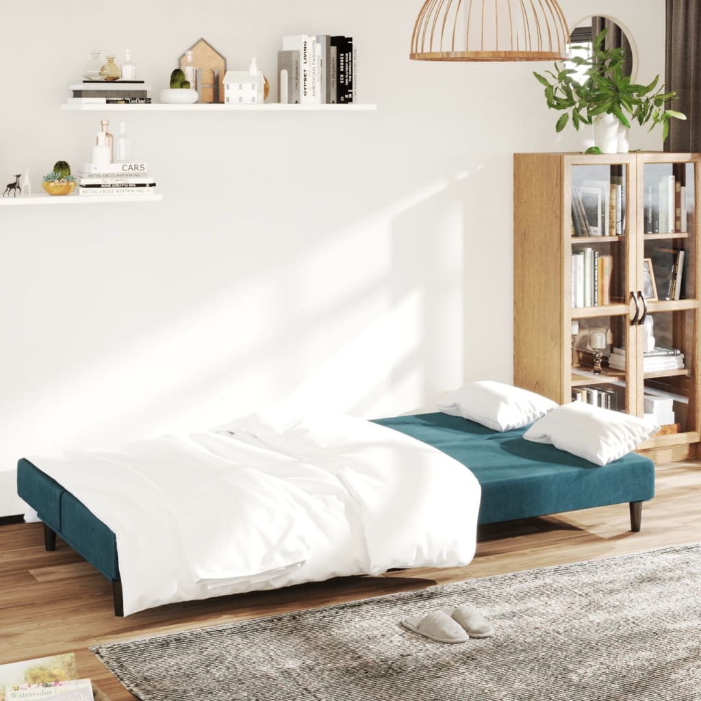 Divano Letto a 2 Posti-Sofa Letto 2 Posti-Daybed Blu in Velluto 738285
