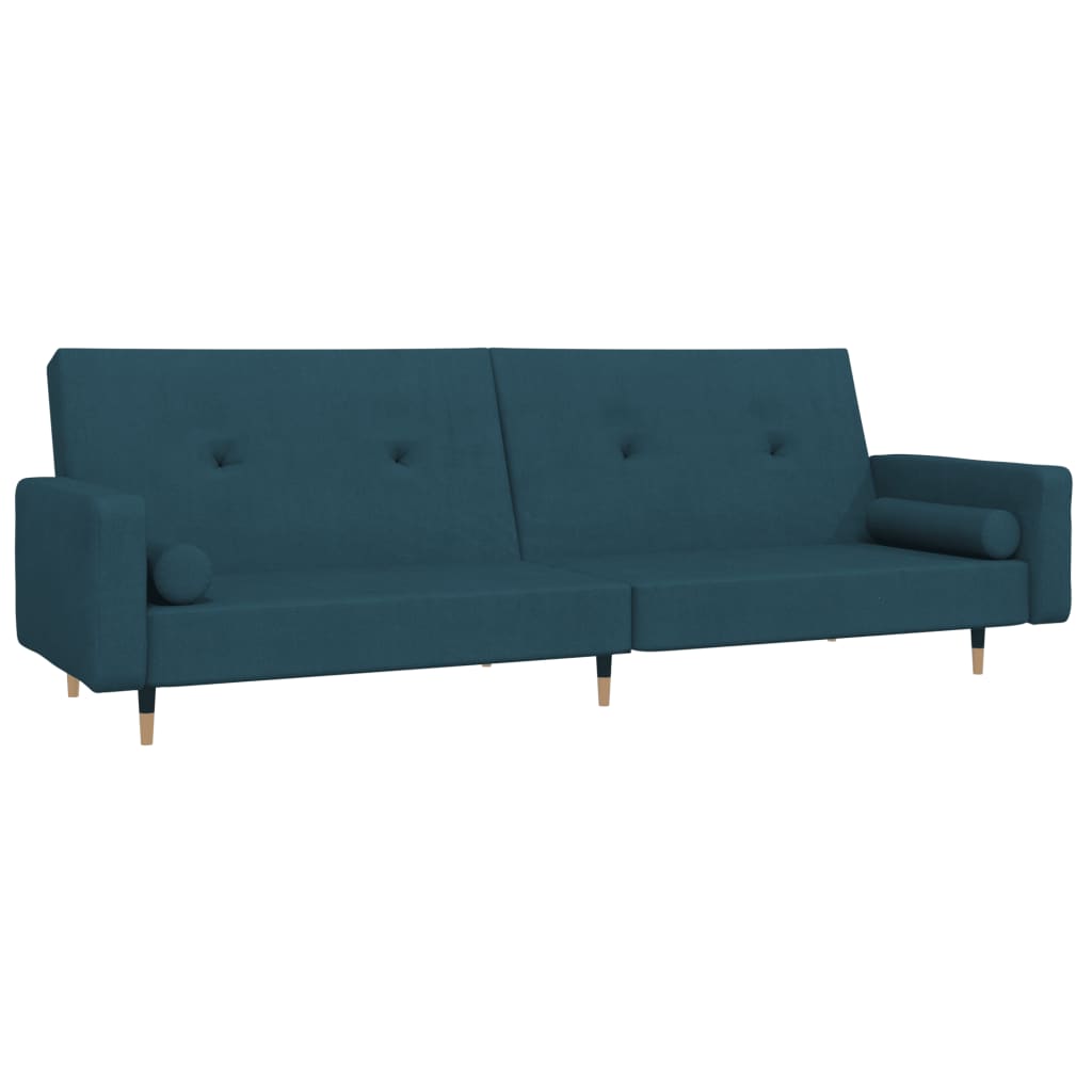 Divano Letto a 2 Posti con 2 Cuscini Blu in Velluto 375748