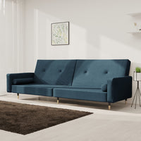 Divano Letto a 2 Posti con 2 Cuscini Blu in Velluto 375748