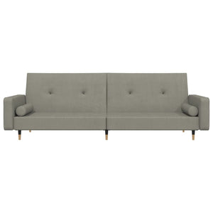 Divano Letto a 2 Posti con 2 Cuscini Grigio Chiaro in Velluto 375749