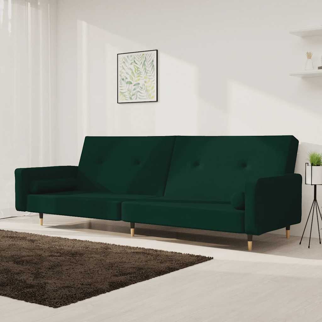 Divano Letto a 2 Posti con 2 Cuscini-Sofa Letto 2 Posti-Daybed Verde Scuro in Velluto 297371