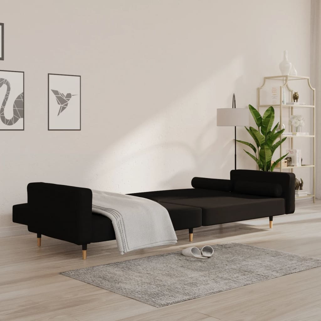 Divano Letto a 2 Posti con 2 Cuscini-Sofa Letto 2 Posti-Daybed Nero in Velluto 338294